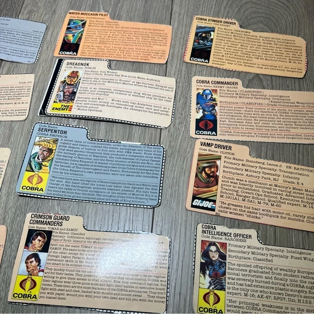 Vintage GI Joe And cobra File Cards Lot Of 24 Original